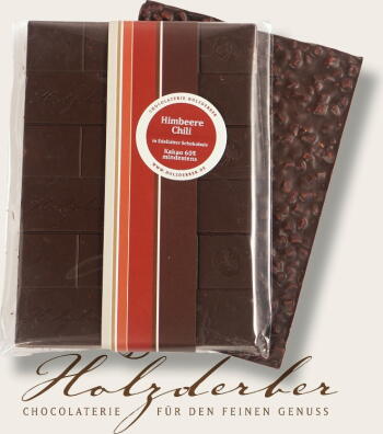 Himbeer-Chili Zartbitter-Schokolade 100g | Holzderber